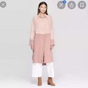 Prologue oversized button down collar shirt dress two toned blush colors NWT XS
